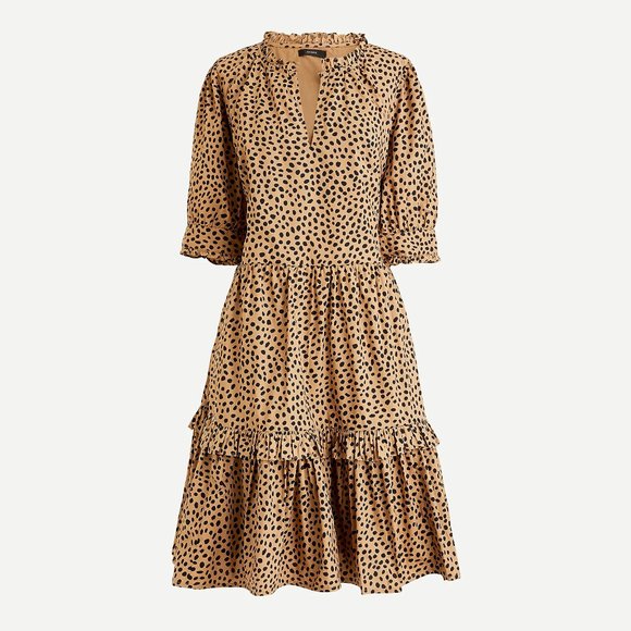 J. Crew Dresses & Skirts - J Crew Ruffleneck tiered popover dress in leopard